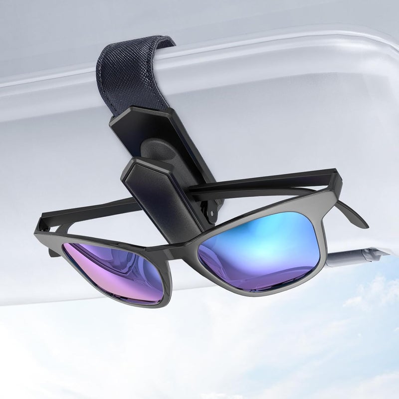 Veharvim Sunglass Holder for Car (One-Handed-Operation, Gentle & Secure Hold, Silicone Padded, Universal Fit, Metal Clip) Visor Sunglass Holder Clip,Visor Sunglass Holder Car (Black, 1 Pack) - Image 1
